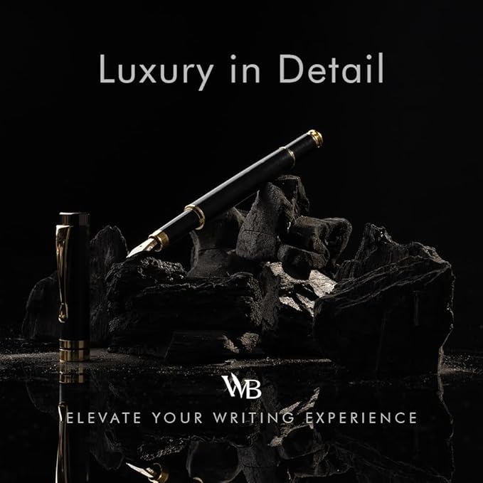 Wordsworth & Black Fountain Pen Set, Luxury Bamboo Wood - Extra Fine Nib, Gift Case; Includes 6 Ink Cartridges, Ink Refill Converter -Journaling, Calligraphy; Drawing, Smooth Writing [Black Wood]