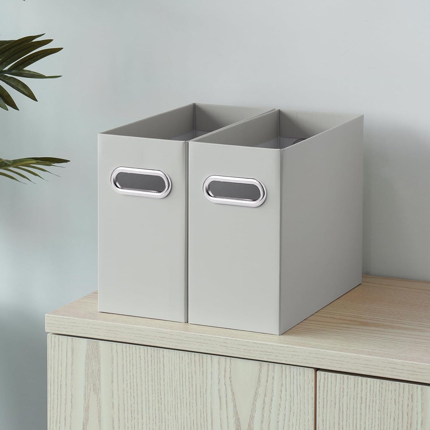 Oterri File Organizer, 6 Packs Small Storage Box, Cardboard File Folder Organizer, Collapsible File Box for Hanging File Folders Letter Size, Portable Filing Organizer with Handle(Grey)