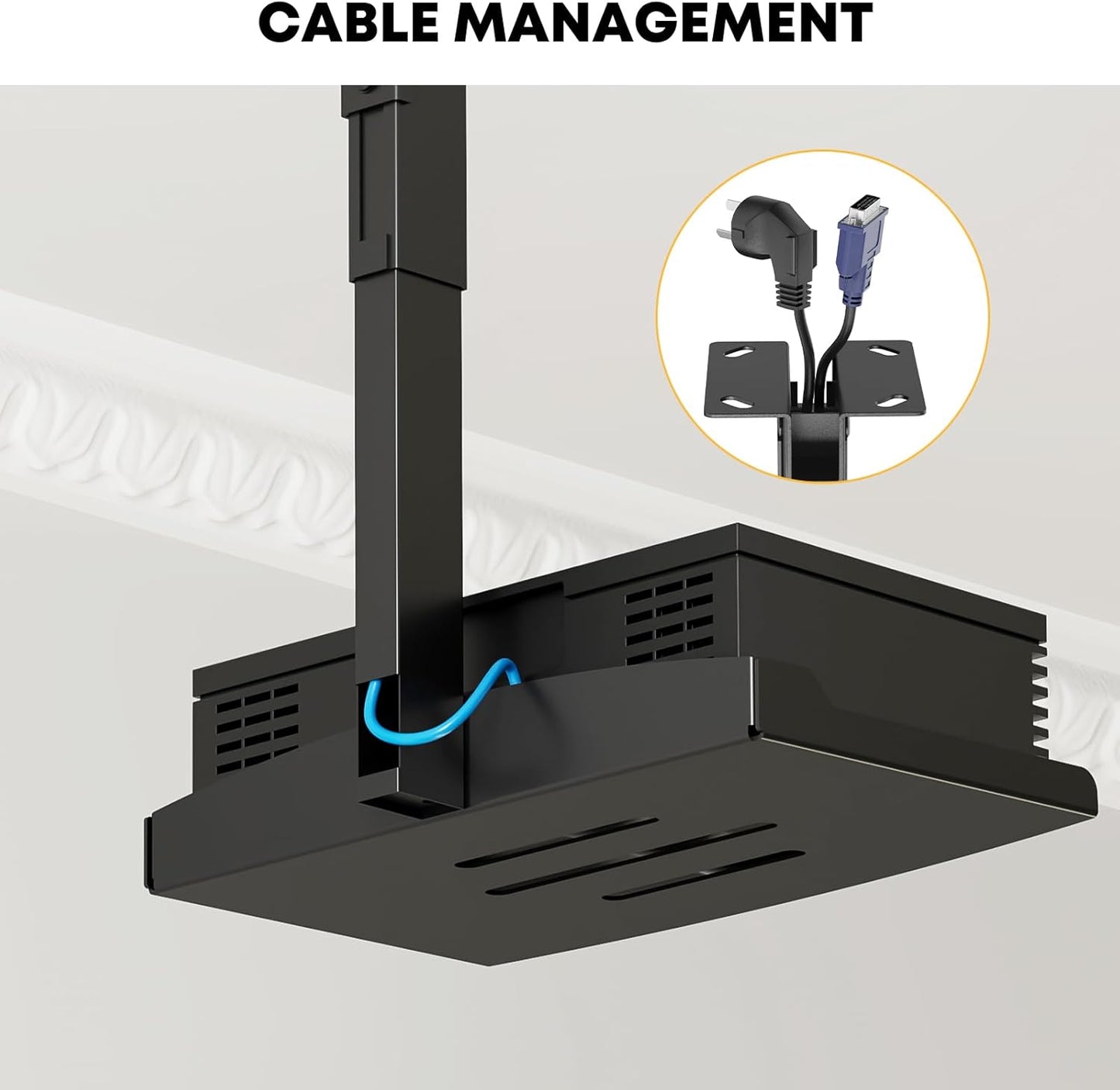 PUTORSEN Adjustable Projector Ceiling Mount,Universal Projector Shelf for Ceiling and Wall, Holds up to 22lbs，No Hole Installation, Hidden Cable Routing, Black