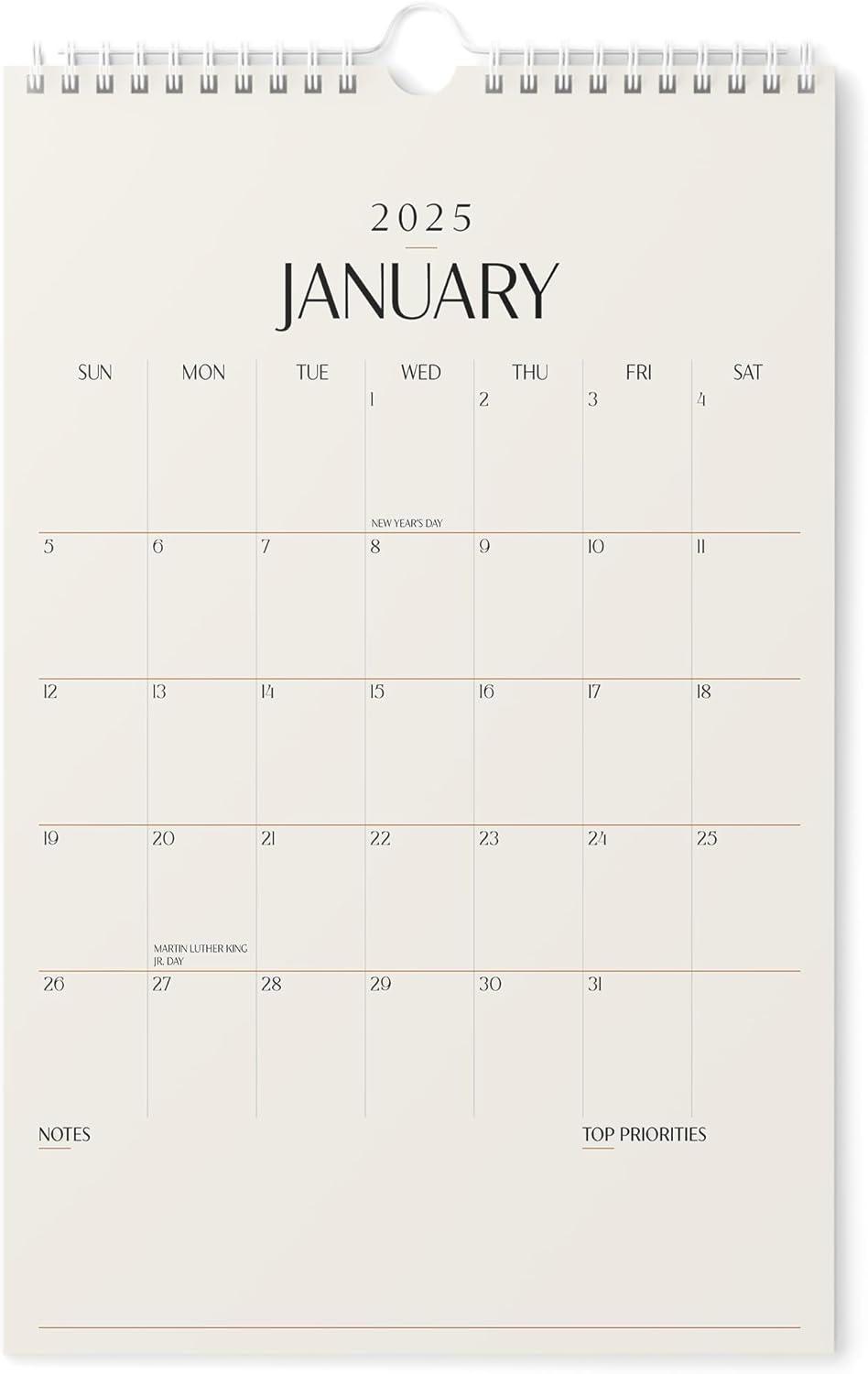Karto Wall Calendar 2025 - Vertical 11x17 inch Runs Until June 2026 - Boost Your Productivity and Easy Planning with the Aesthetic Monthly Calendar - Beige