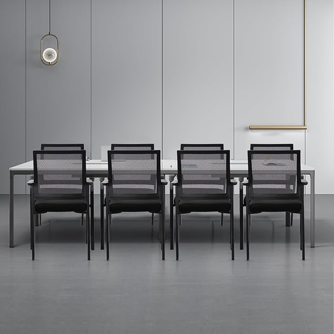 Desk Chair No Wheels, Arm Chair with Ergonomic Lumbar Support and Thickened Seats Cushion, Waiting Room Chairs for Office School Church Guest Reception, 2 Pack Black