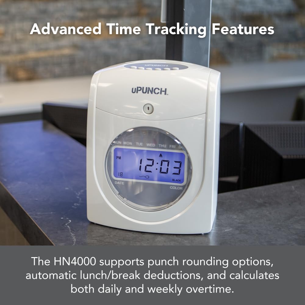 uPunch HN4500 Advanced Calculating Time Clock Bundle for Small Business: Complete Employee Time Tracking System with 200 Time Cards, Racks, Ribbons, and Keys