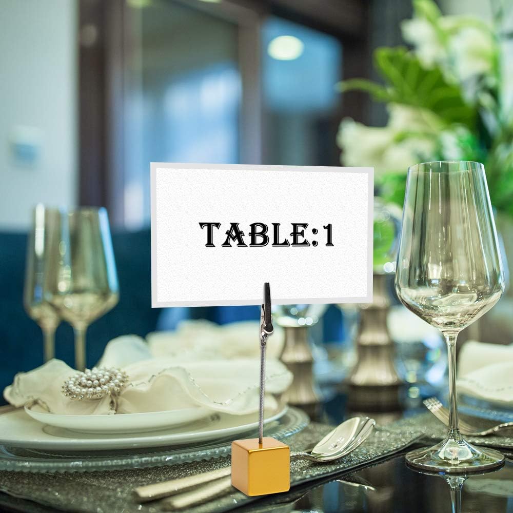 10pcs Table Number Holder Name Place Card Holder Memo Clip Holder Stand Note Holder Pictures Card Paper Menu Clip (Gold)