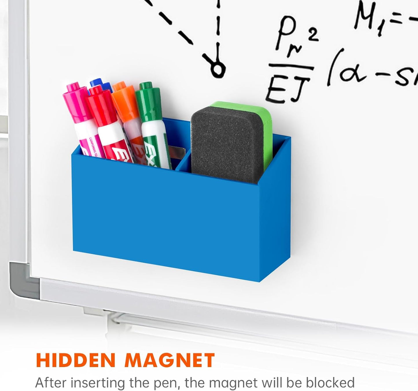 BEYGORM Magnetic Dry Erase Marker Holder for Whiteboard,Non-slip Acrylic Magnet Pen Holder for Fridge Refrigerator,Locker Organizer for Work,Locker Accessories,Pencil Cup for Desk(Blue)