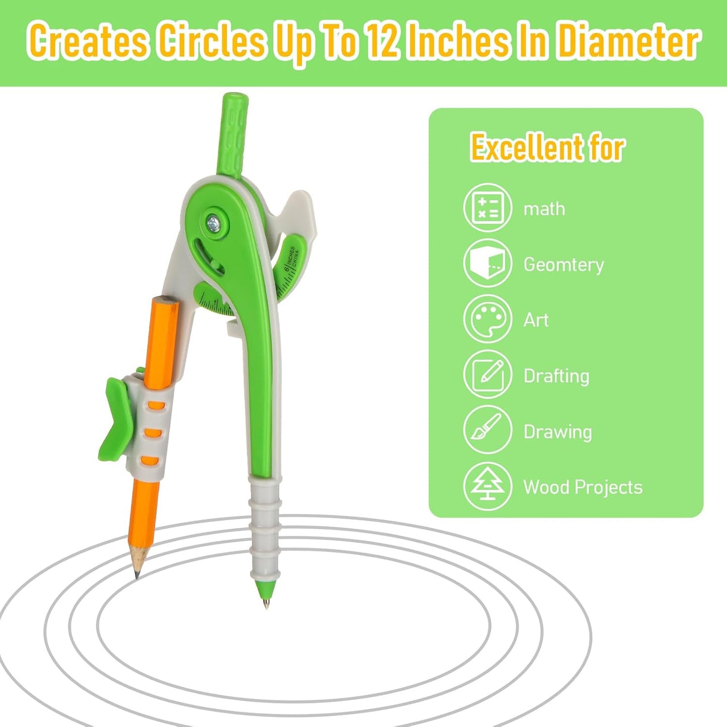 Zonon 30 Pcs Student Math Geometry Compass Tool Classroom Set Bulk 6 Inch Bright Colored Plastic Drawing Compass with Pencils Back to School Supplies for School Home Office