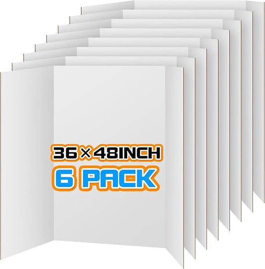 WinTS 6 Packs 36" x 48" Trifold Poster Board White TriFold Poster Boards Corrugated Presentation Board Large&Sturdy Foldable Poster Board for Presentations,School Projects,Science Fair