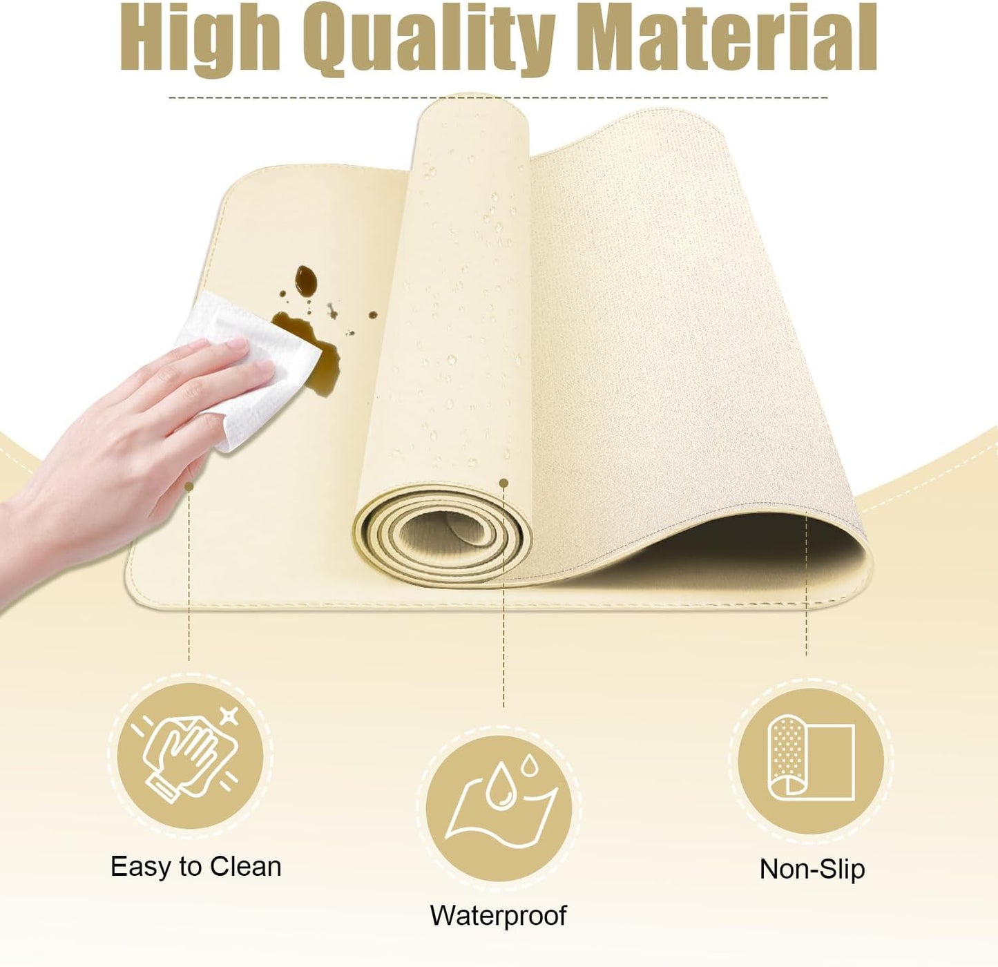 Desk Pad Protector, Leather & Suede Desk Mat, Non-Slip Desk Pad Mat, Large Mouse Pad, Waterproof Desk Blotter Mat, Desk Cover for Office, Home (Beige, 23.6" x 13.7")