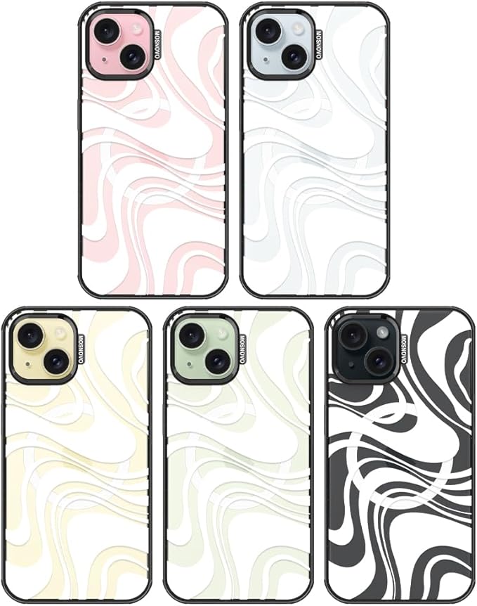 MOSNOVO Magnetic Case for iPhone 15 Plus, 10ft Military-Grade Protection, Compatible with Magsafe, Shockproof Phone Case for iPhone 15 Plus / 14 Plus - White Swirl - Clear Black