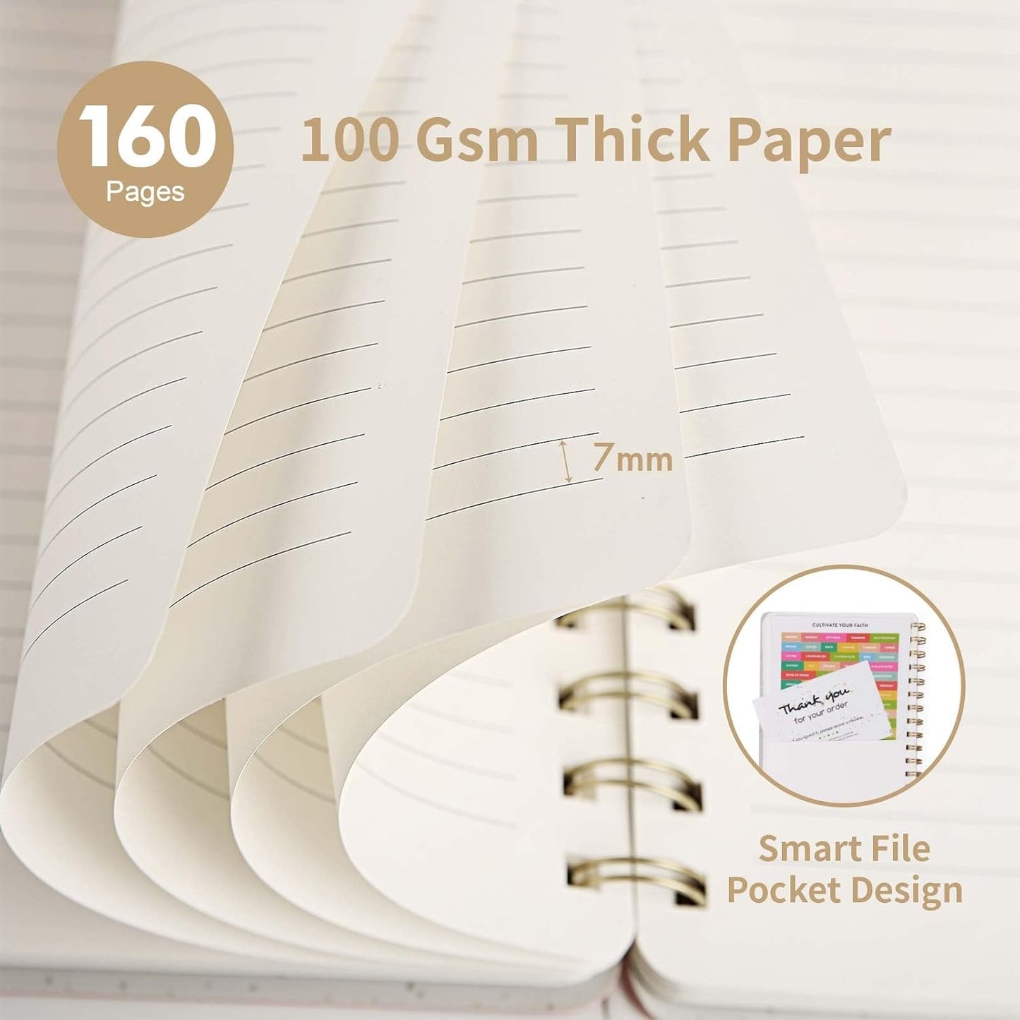 Lined Spiral Notebook College Ruled A5 Journal Book for Note Taking, 160 Pages Writing Journal for Office and Home School Supplies 5.75x8.125 inch (3pack-Brown/Khaki/Violet)