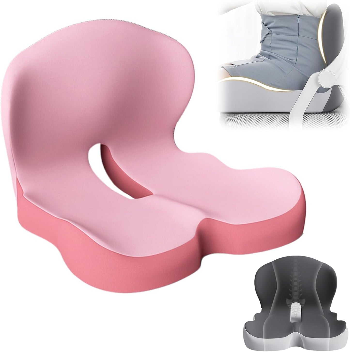 Back and Seat Cushion, 2025 New Ergonomic Non-Slip Memory Foam Seat Cushion with Back Support, L-Shaped Breathable Seat Cushions for Car, Office, Home (Pink)