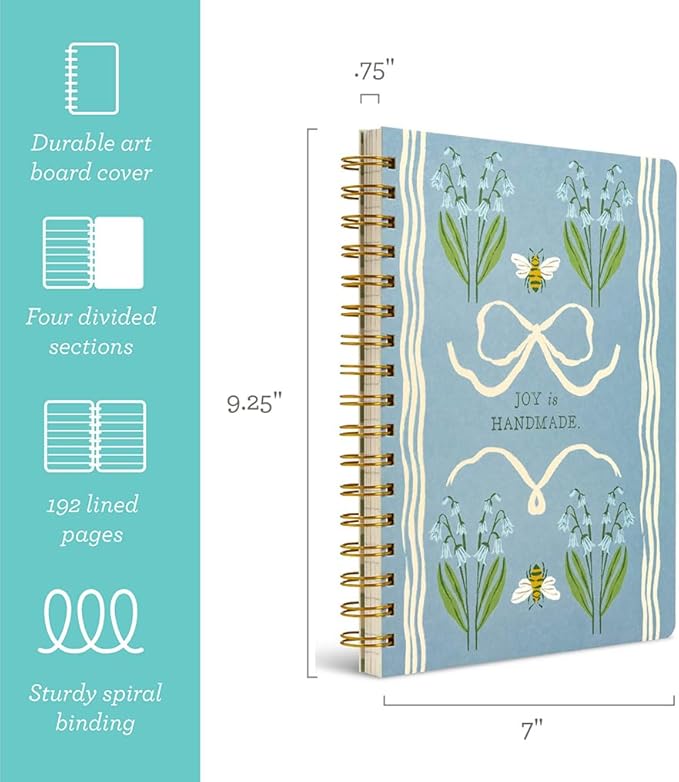 Compendium Spiral Notebook — Joy Is Handmade. — A Designer Spiral Notebook with 192 Lined Pages, College Ruled, 7.0" W x 9.25" H