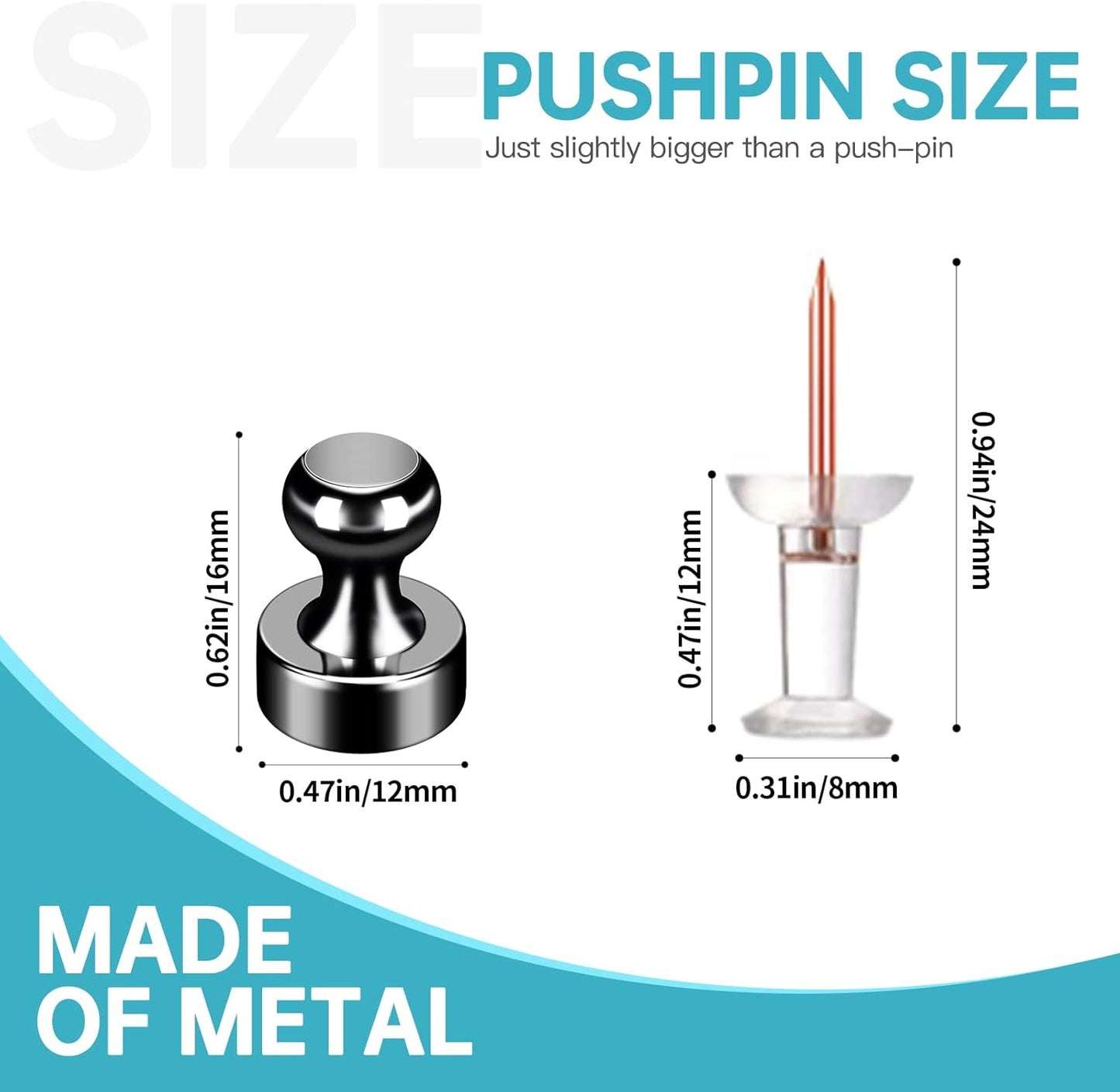 Pack of 24 Black Fridge Magnets Strong Refrigerator Magnets Push Pins Magnets for Whiteboard Office Classroom Map Kitchen Office Locker