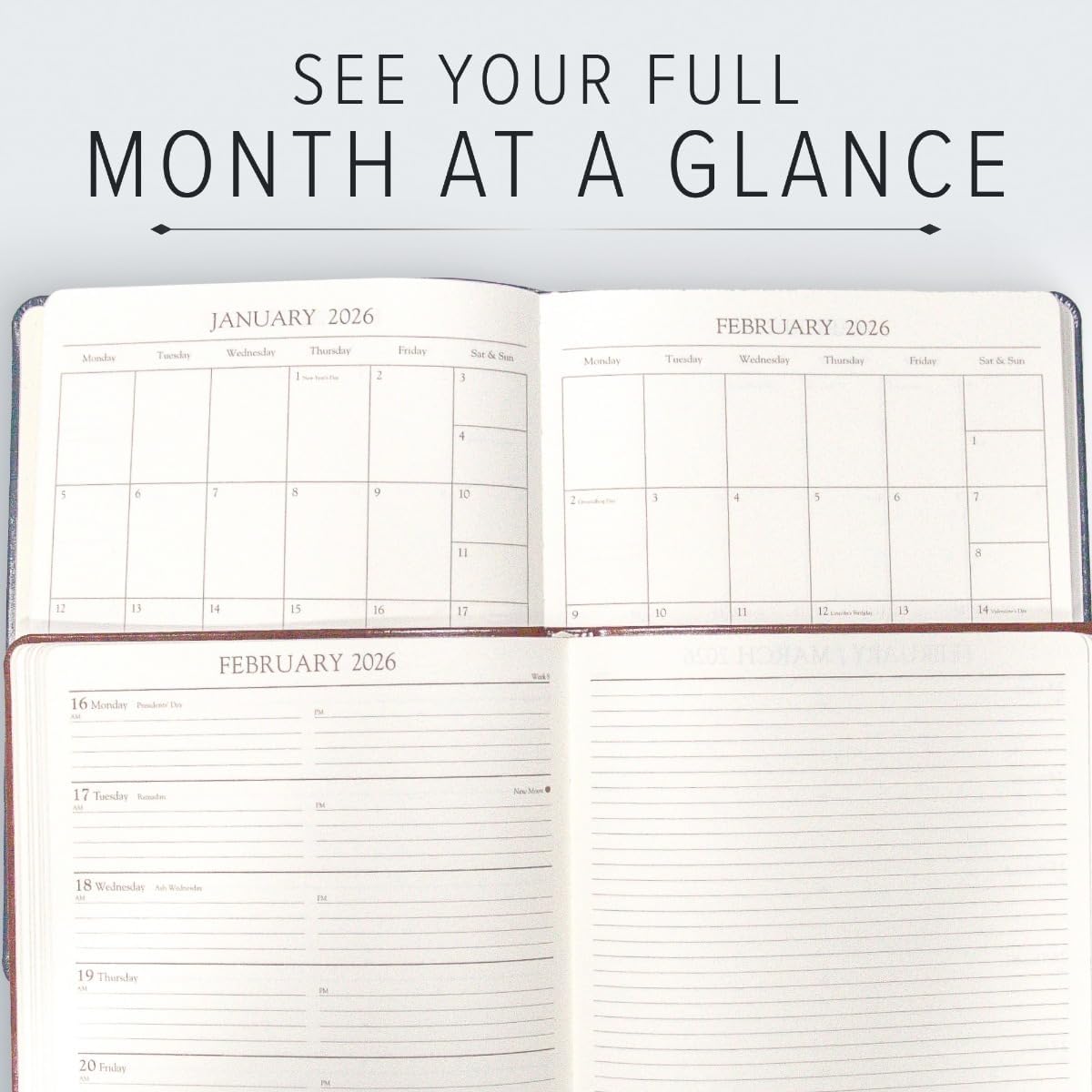 Gallery Leather Academic Planner 2025-2026, Teacher and Student Weekly Monthly Planner, Elegantly Bound Calendar with Gold-Gilded Page Edges, 18 Months - Acadia Malibu - 9x7"