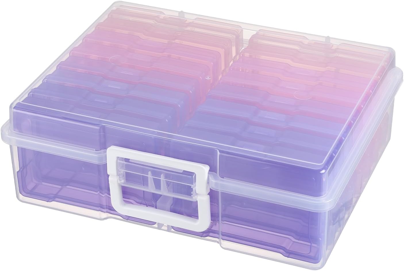 novelinks Photos Organizer 4" x 6" Photo Storage Box with Handle - 16 Inner Photo Cases Photo Box Storage Picture Organizers and Storage (Pink Purple Gradient)