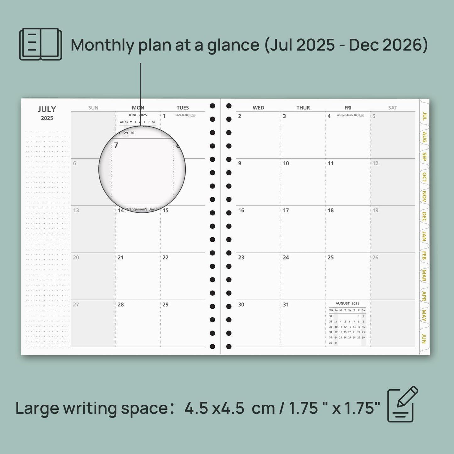 POPRUN Monthly Planner 2025-2026 Spiral Hardcover (8'' x 10''), 18 Months Calendar (Jul.2025 - Dec.2026)- 2 Pages per Month with Dotted Note Pages, Sunday Start, Laminated Tab - Burgundy
