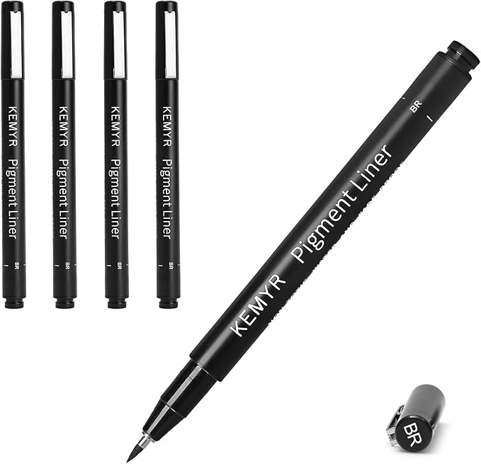 4 Micro Fine liner Drawing Art Pens Calligraphy Pens: BR Size Black Art supplies Waterproof Archival Black Ink Markers For Artists,Use for Professional Watercolor,Sketching