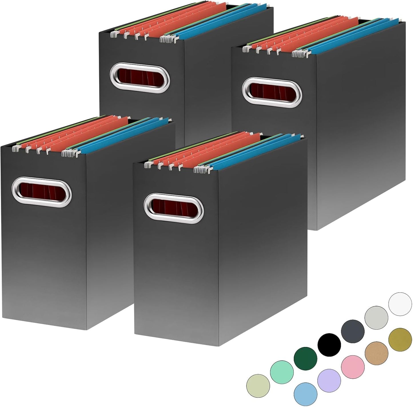 Oterri File Organizer, 4 Packs Small Storage Box, Cardboard File Folder Organizer, Collapsible File Box for Hanging File Folders Letter Size, Portable Filing Organizer with Handle (Gradient Dark Grey)
