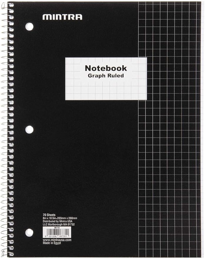 Mintra Office Spiral Notebooks - Wirebound for Student, Home, Office, Business (4x4 Graph, 4pk)