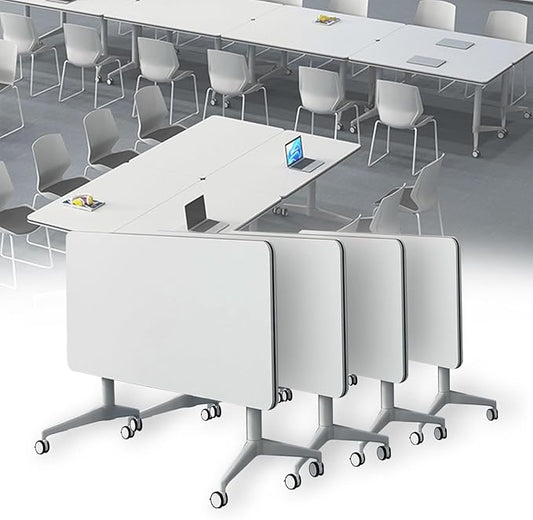 Conference Table Folding Conference Table, Modern Conference Room Table White Meeting Table Flip Top Large Mobile Training Tables, Mobile Training Seminar Tables for Office Classroom (4pack 47.2in)