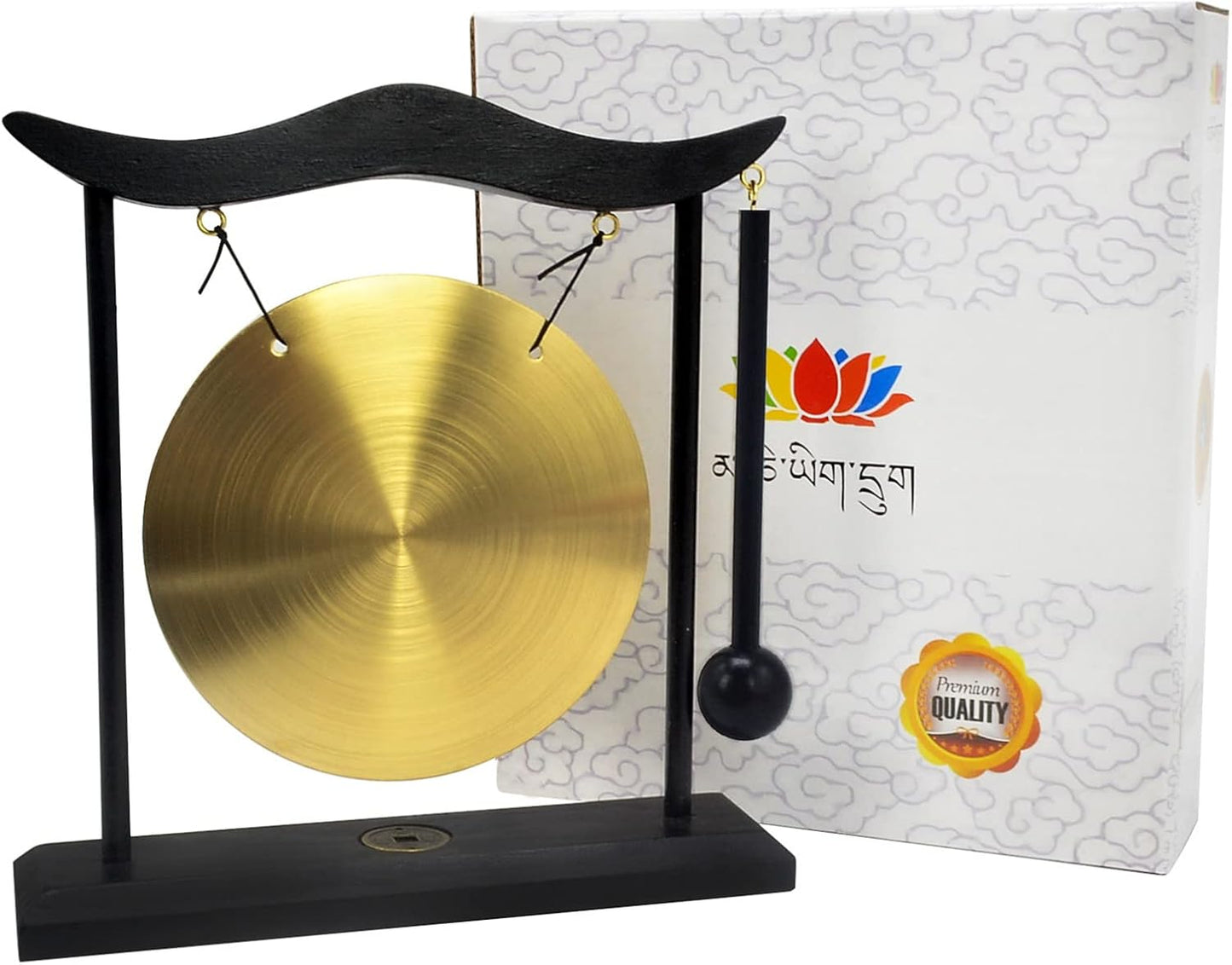 Feng Shui Brass Gong Desktop Zen Art for Fortune + Free Red String Bracelet H1301