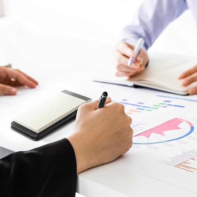 Outus 10 Pcs Pocket Notebook with Pen Set Included Mini Pocket Notepad Holder with 50 Lined Sheets, Metal Pen, 8 Pcs 3 x 5 Inch Memo Book Refills, 30 Lined Paper Per Note Pad (Black)