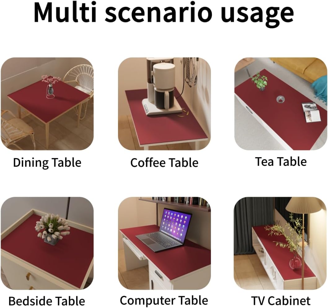 Leather Table Cover,1.8mm Thick,12x96 Inch Desk Cover,Dresser Cover Top,Dresser Protector Top,Dresser Cover,End Table Cover.(Black+Wine Red,12x96)