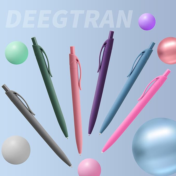 deegtran Retractable Ballpoint Pens, 50 Pack, Medium Point, Purple Ink, Soft Grip, No Bleed, Smooth Writing, Retro Style, Unisex, Ambidextrous
