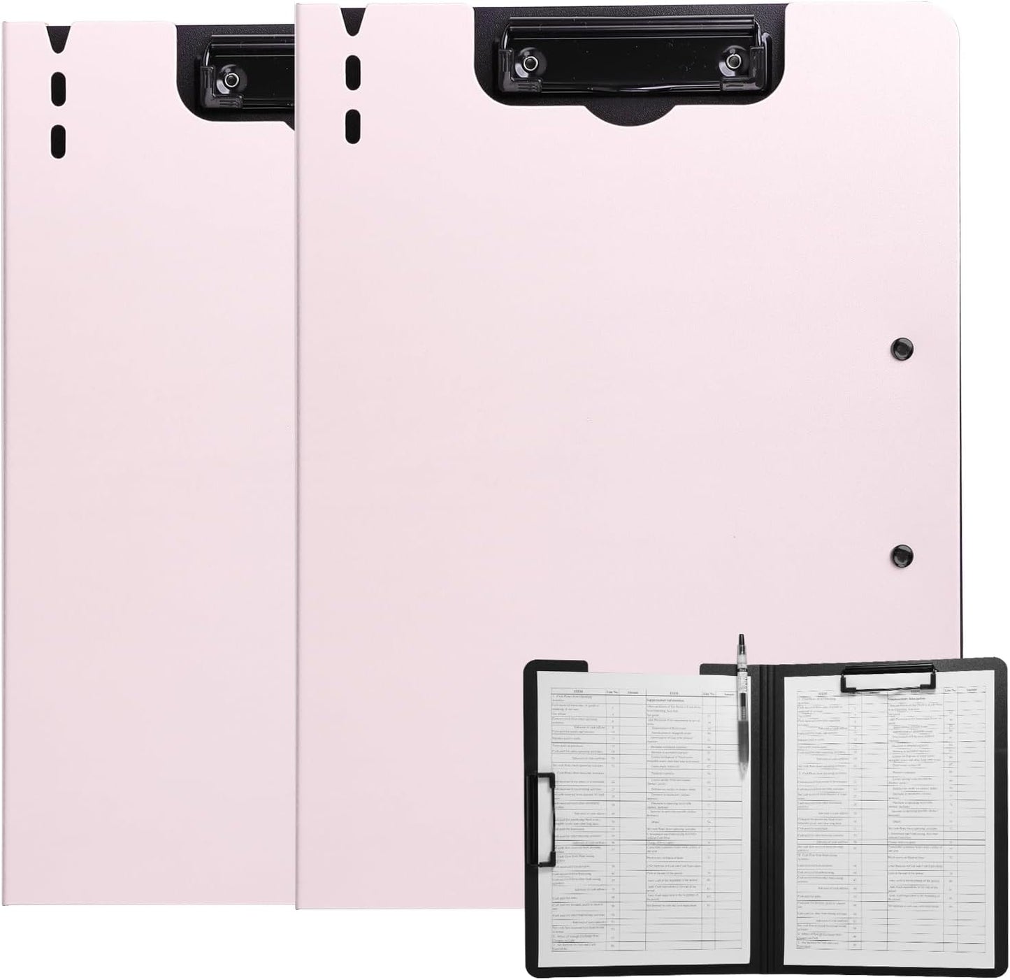 Clipboard Folder, 2 Pcs A4 Foldable Clipboard with Horizontal and Vertical Double Metal Clips, 360 Degree Foldable Binder Clipboards with Pen Holder, File Cover Work Folder Clipboards, Pink