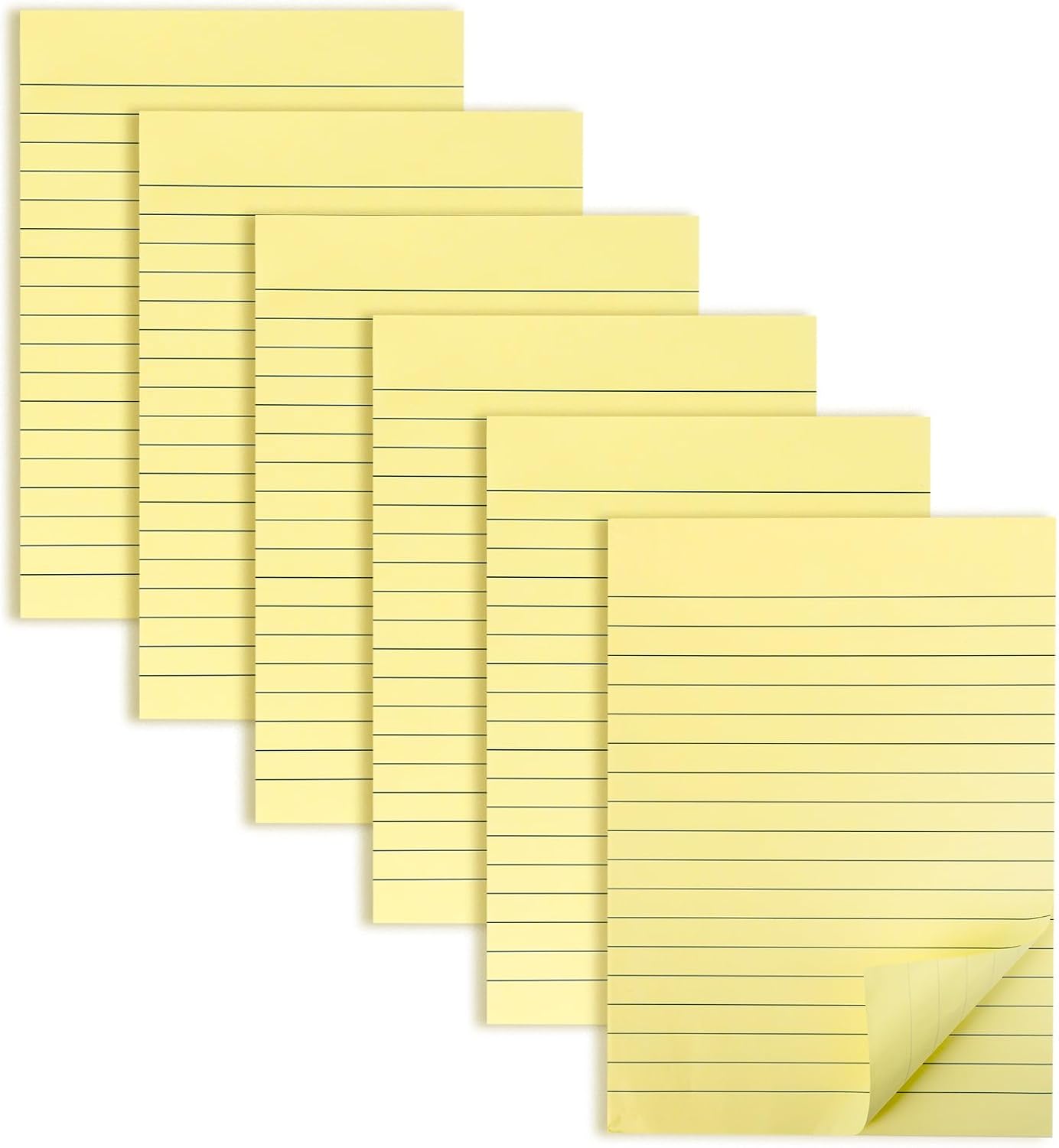 6 Pack 8x6 Inch Lined Sticky Notes, 300 Sheets Large Yellow Sticky Notes with Lines Super Sticking Power Memo Pads, Self-Stick Note Pads for School Office Home
