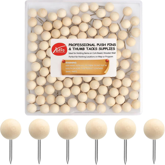 Yalis Wood Push Pins 120 Pcs,Decorative Wooden Thumb Tacks for Corkboard and Bulletin Board (120 pcs Map Tacks)