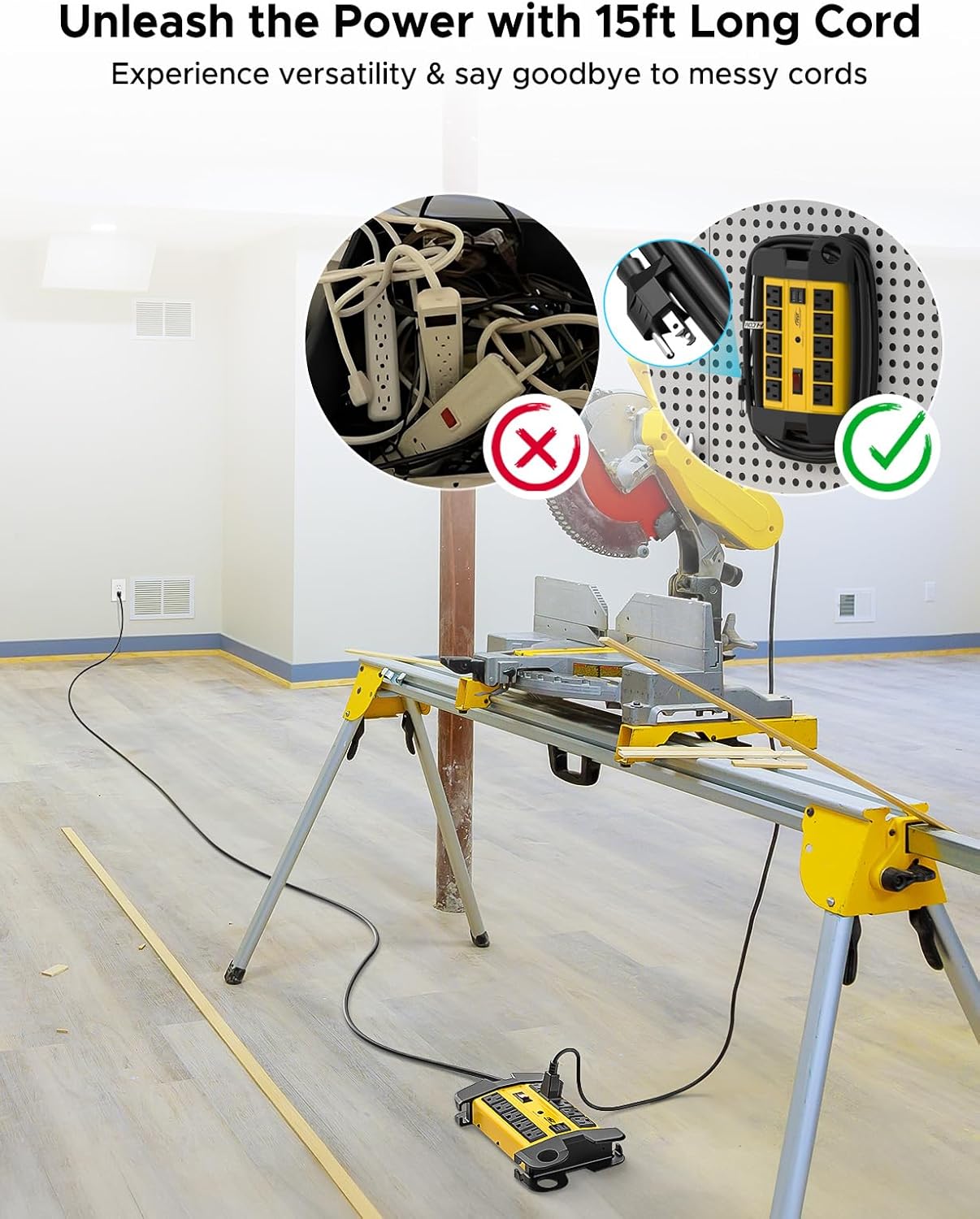 CRST Heavy Duty Power Strip with USB (3.1A),10-Outlet Metal Surge Protector Power Strip with 15FT Cord(2800J),15A Circuit Breaker, Wall Mount, ETL Listed