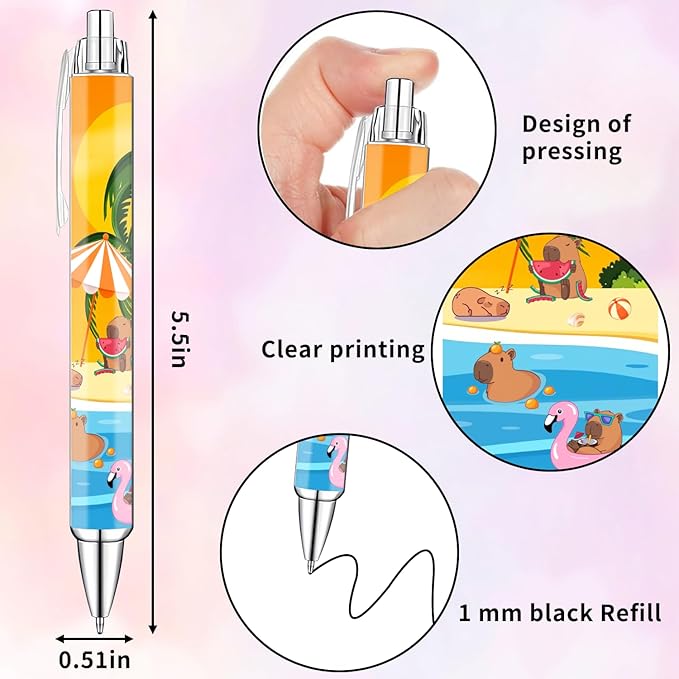 Idealmuzik 8-Pack Capybara Gel Pens – Cute Animal Pens with Unique Capybara Designs, Smooth Writing Ink Pens for School, Office, Journaling, Fun Gift for Kids, Teens & Capybara Lovers
