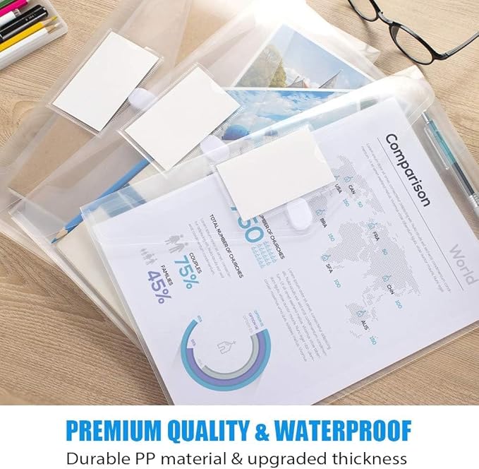 Sooez 50 Pack Plastic Envelopes File Folders, Clear