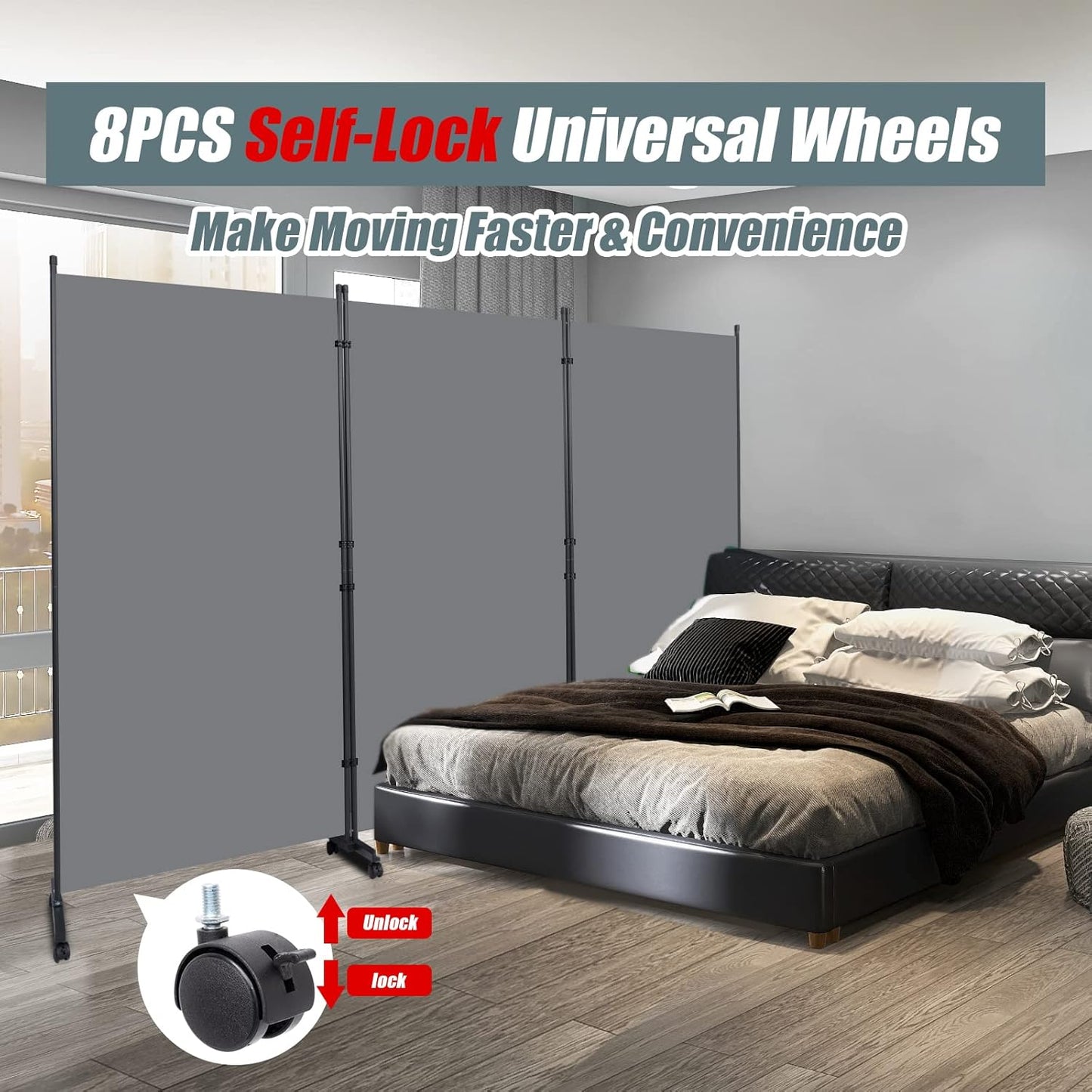 Room Divider Folding Privacy Screens with Wheels, 6FT Tall Divider for Room Separation, 3 Panel Movable Room Partitons and Dividers, Indoor Room Dividers Panel with Non-See Through Fabric for Office