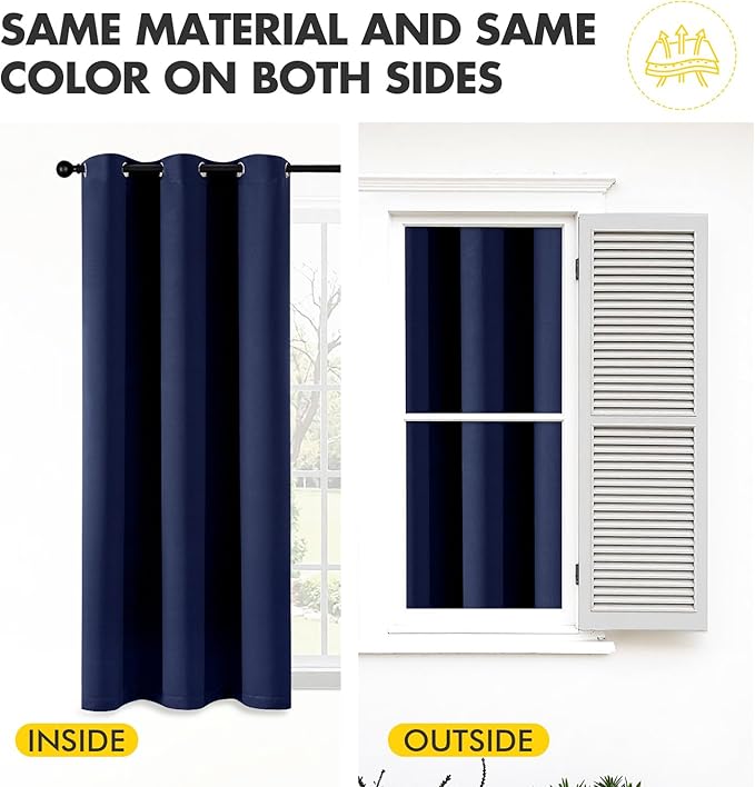 MIULEE Navy Blue Blackout Curtains for Bedroom Living Room 84 Inches Long 2 panels, Thermal Insulated Room Darkening Drapes Solid Grommet Top Noise Reducing Light Blocking Window Treatments 40x84 Inch