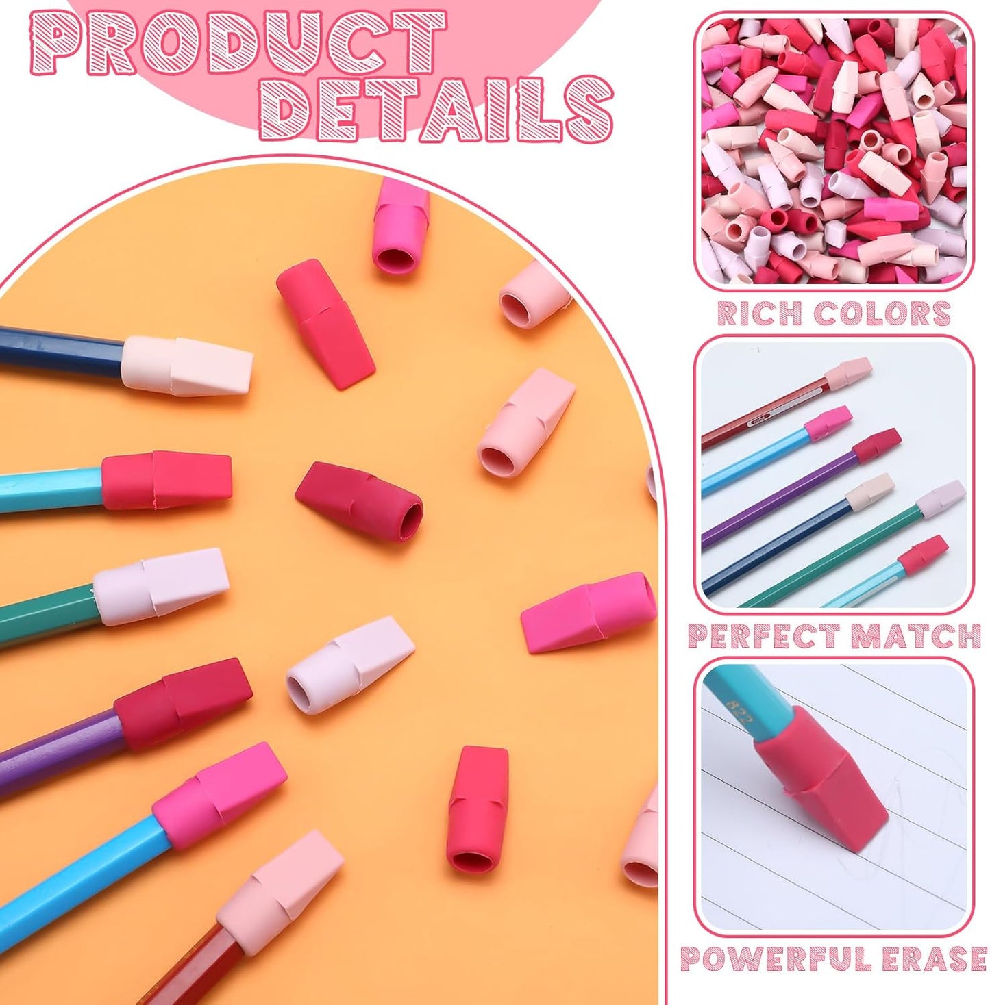 240 Pcs Pencil Top Erasers Cap Bulk Cute Pencil Toppers Erasers School Office Supplies for Students Teachers Art School Office Classroom Supplies(Pink)