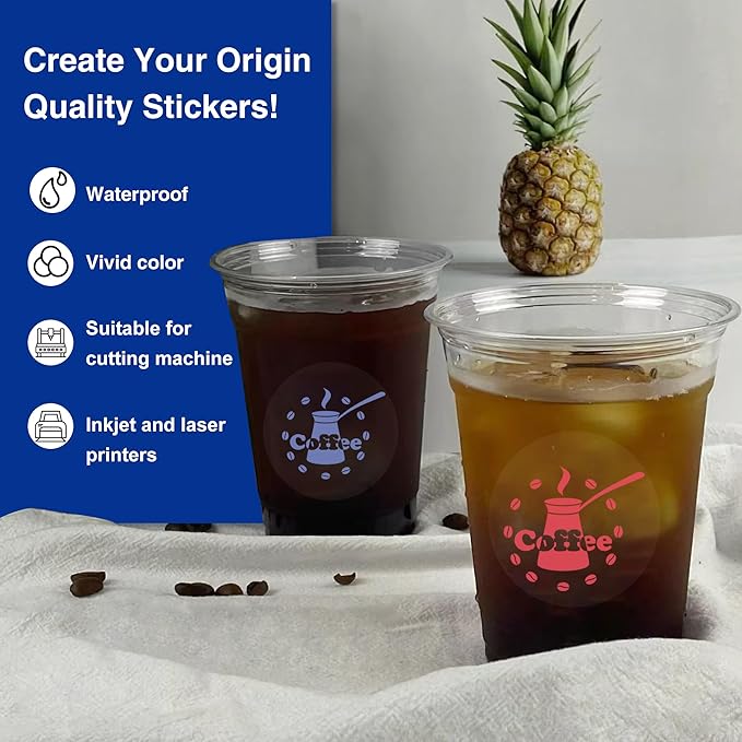 8.5x14 Printable Vinyl Sticker Paper Waterproof, Removable Self Adhesive Vinyl Sticker Sheets for Inkjet and Laser printer, 30 Pack, Legal Size, Milky Transparency