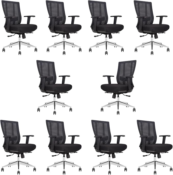 Ergonomic Conference Room Chair Mesh Back with Seat Slide - Adjustable Lumbar Support Computer Desk Chair with Height Adjustable Arms - 5-Star Polished Aluminum Base (Pack of 10)
