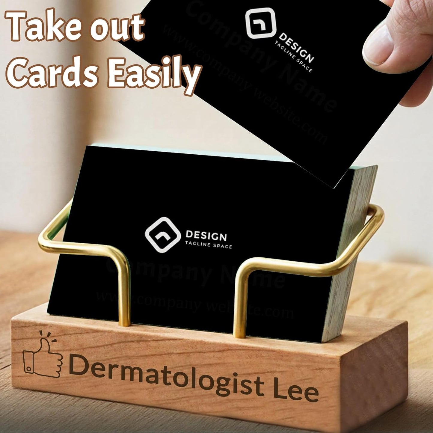 HJX 2Pcs Custom Business Card Holder for Desk - Personalized Engraved Name Logo Wooden Business Card Organizer, Customized Business Card Desktop Display Gifts for Men Women (2 packs)