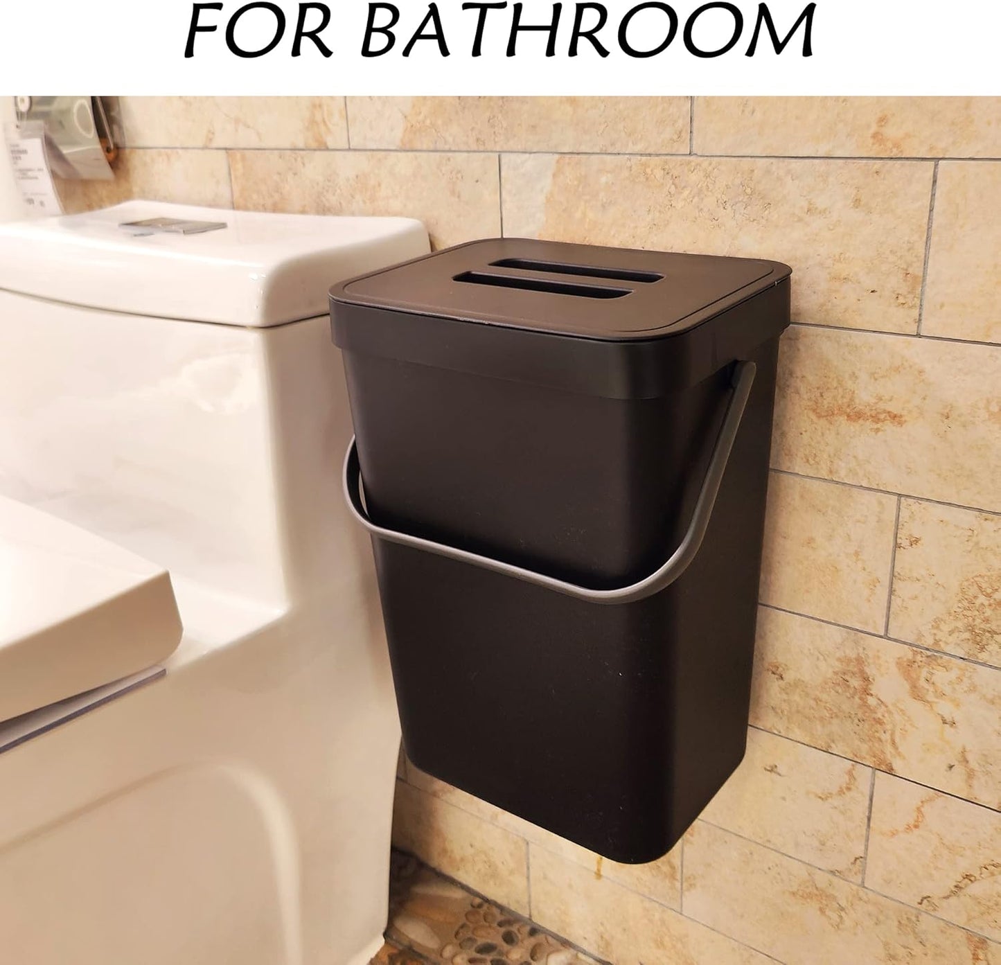 stonespace Under Sink Trash Can，Kitchen Compost Bin, Diaper Pail, 3.2 Gallon/12L Hanging Garbage Can for Baby Crib/Bathroom/Cupboard, Plastic Food Waste Bin,1 Pack Black