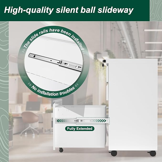 Superday White 3 Drawer Mobile Locking File Cabinet, Metal Rolling Vertical Filing Cabinet with Drawers, Small Under Desk File Cabinets for Office and Home, Fully Assemble