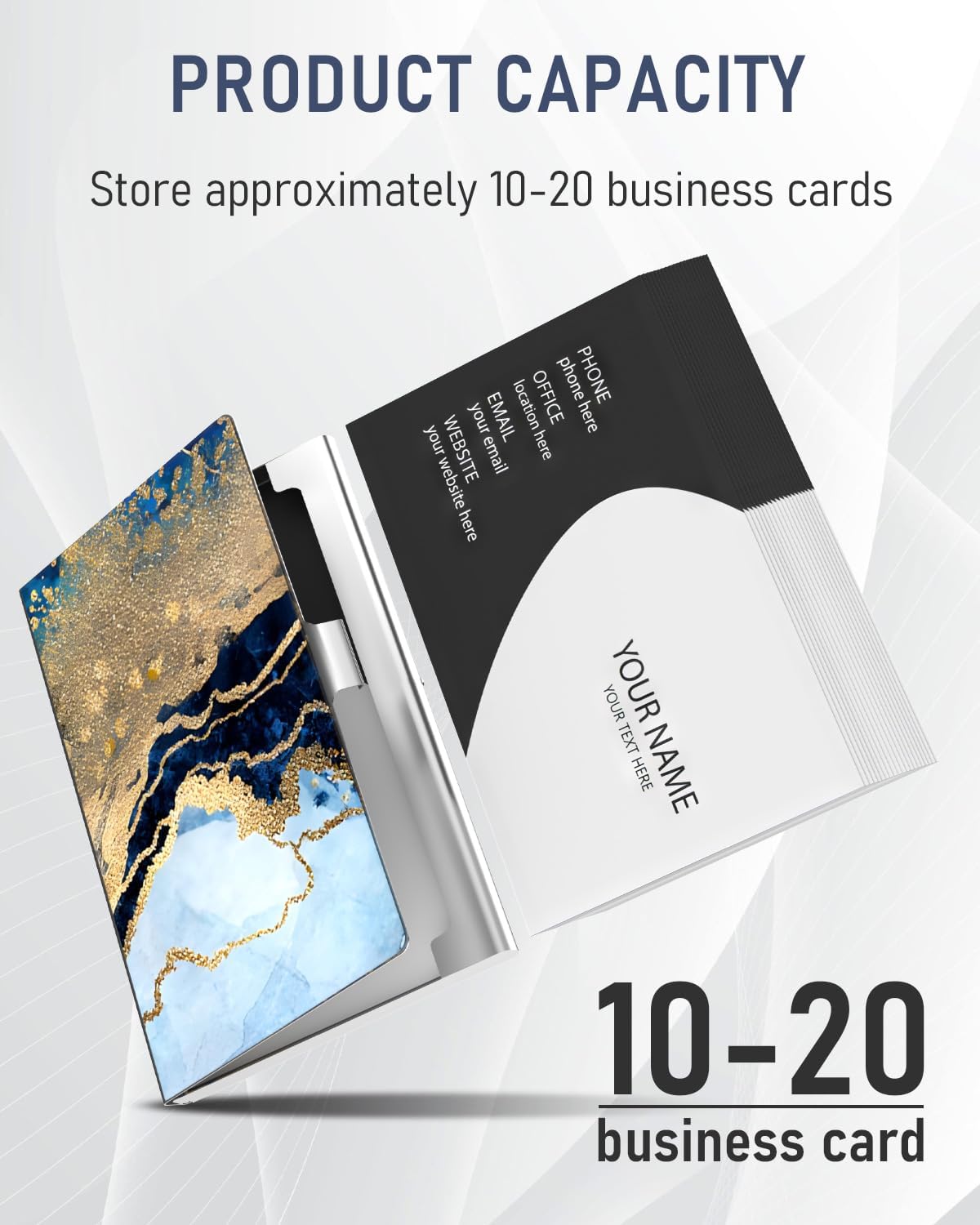 Business Card Metal Slim Organizer, Professional Stainless Steel Square Pocket Wallet for Office Workers, Compact and Portable for Pockets (Gold Black Marble)