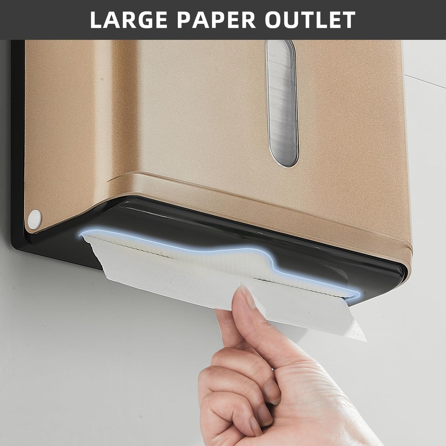 Paper Towel Dispensers Wall Mount: Multifold Z-Fold Paper Towel Holder, No Drilling Install, Compact Hand Towel Dispenser for Home Bathroom, Restroom, Office, Gold