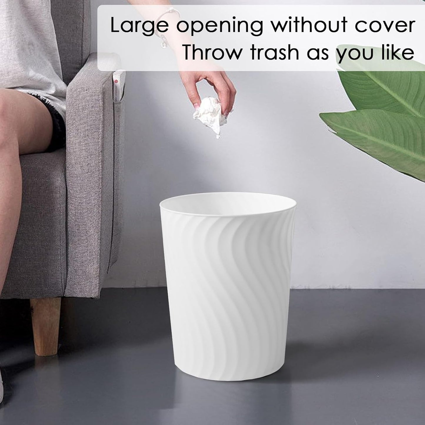 YGJT Small Trash Can, 6 Pack 1.8 Gallons Bathroom Trash Can, Slim Waste Basket, Round Garbage Can, Plastic Trash Bin for Kitchen, Dorm, Bedroom, Office, Living Room, Study, Compact Spaces(White)