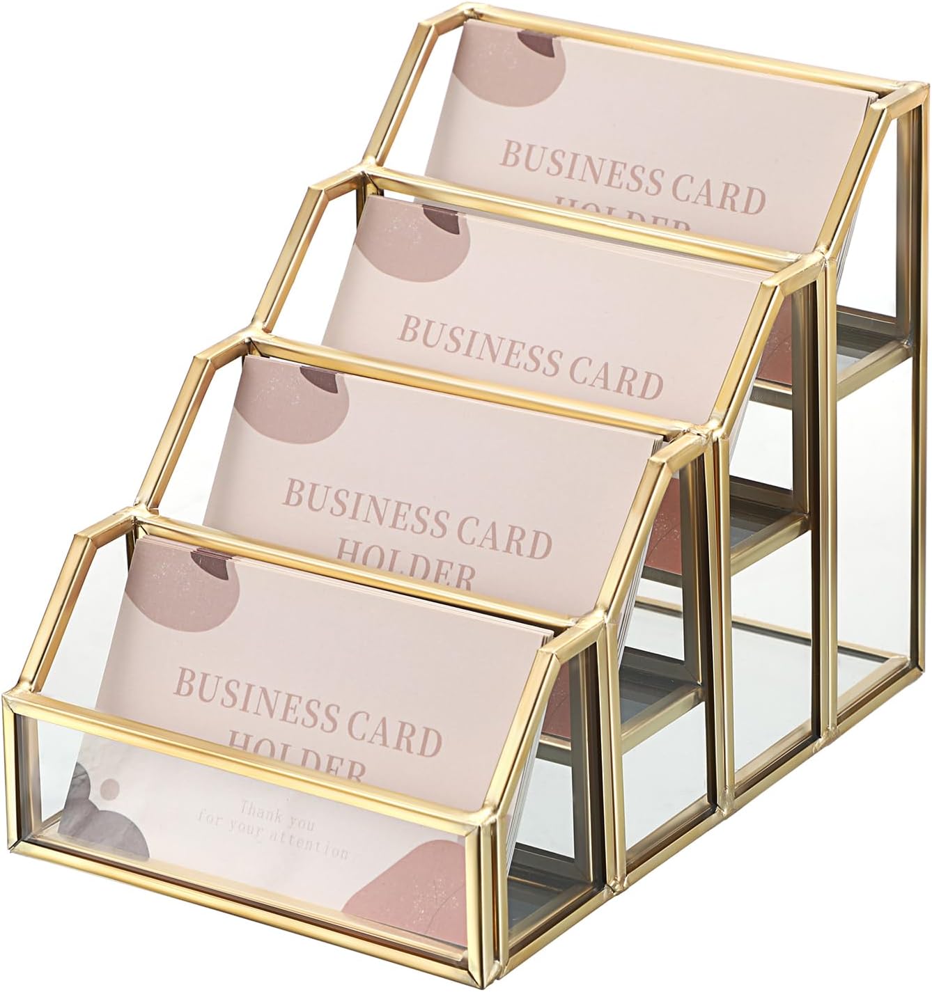 Hipiwe 4 Slots Glass Business Card Holder for Desktop, Gold Mirrored Business Card Display Stand, Multiple Clear Business Name Card Organizer Holder for Office Exhibition