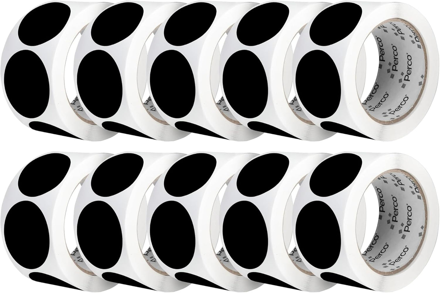 Perco Black 2-Inch Perforated Circle Dot Sticker Labels — 10 Rolls, 5,000 Round Stickers — with Permanent Adhesive for Organizing, Color Coding, Bin Labeling, Packaging Alerts—Made in USA