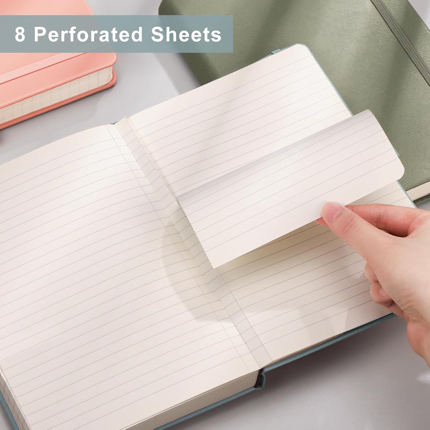 EMSHOI Lined Journal Notebook, 120 gsm Leather Hardcover with Sticky Notes & 256 Numbered A5 Pages – College Ruled Notebook for Writing, Work, School, Men, Women | 5.75”x8.38” – Brown