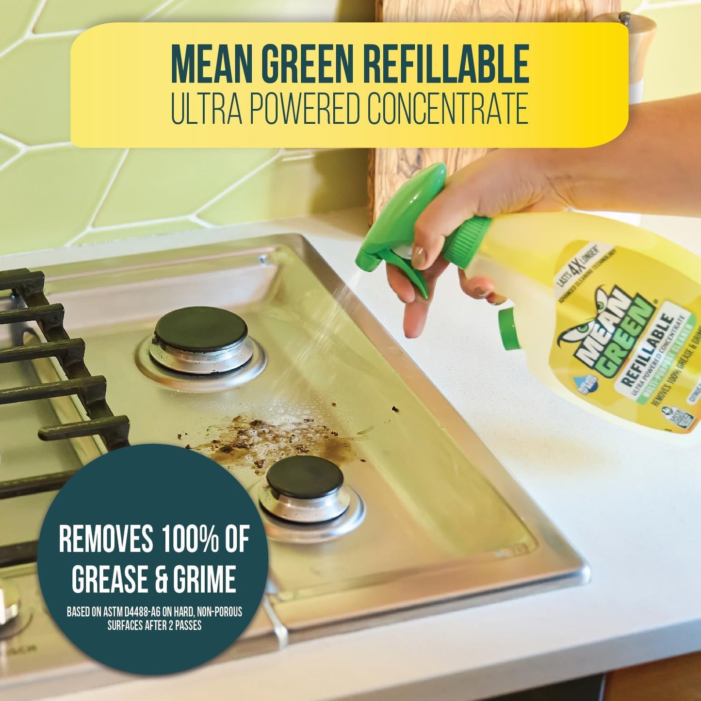 Mean Green Refillable Ultra Powered CONCENTRATE Multi Purpose Cleaner, Citrus & Green Tea, 14.3 fl oz