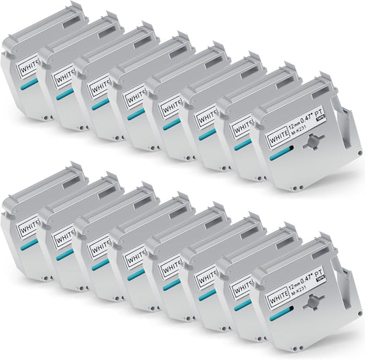 16 Pack M-K231 M Tape 12mm Compatible with M-K231s Brother Label Tape Black on White 0.47 Inch for P Touch PT-M95 PT95 PT65 PT-65 PT70 PT85 PT90 Label Maker Tape Refill