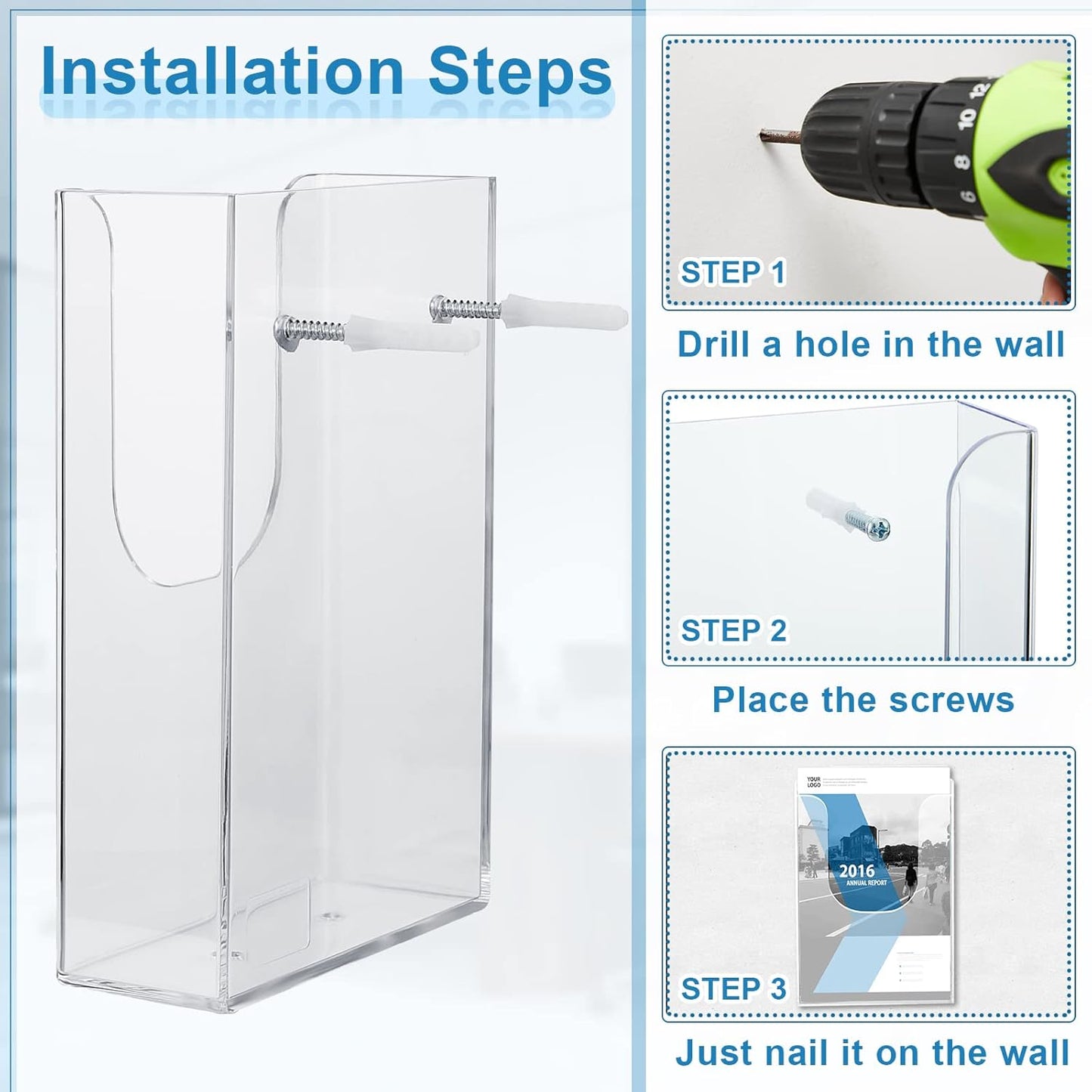 Blulu 20 Pcs Acrylic Brochure Holder Wall Mount, 4 x 6 Inches Clear Flyer Holder Rack, Plastic Pamphlet Stand with Nails for Magazine, Booklet, Card, Bookmark Display, Home Office and Church Supplies